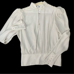 Frame 100% silk Keyhole Puff Shoulder White Polka Sot Sz: S Small